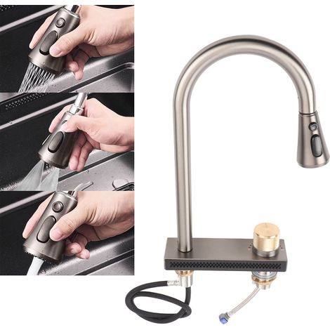 Robinet de Cuisine Cascade lavable en Acier Inoxydable Interface G1/2 avec Sprayer à Retrait (1/4)