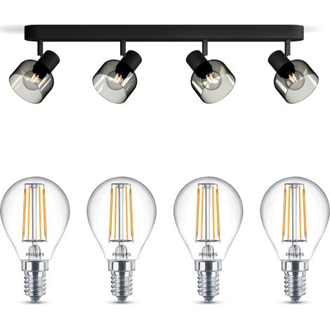Philips Sleet Spot en saillie salle de bain à 4 points lumineux E14 (Noir) - Philips LED E14 40W Non dimmable (1/5)