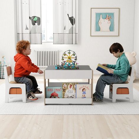 Kids 4-in-1 Table and 2 Chairs, Reversible Art Top (1/3)