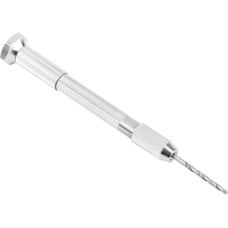 Perceuse hélicoïdale manuelle argentée avec 10 forets HHS, outil de perçage pour la réparation de circuits imprimés et de montres.