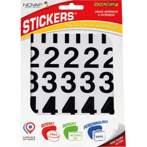 Novap – Chiffres autocollants en vinyle noir 30mm – Adhésif acrylique pour surfaces lisses – Application intérieure et extérieure – Lot de 2 feuillets (1/5)
