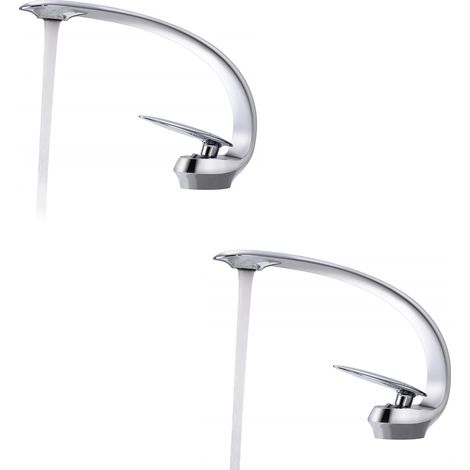 Auralum 2er Set Waschtischarmatur in Chrom, Bad Armatur Einhebelmischer Mischbatterie Waschbeckenarmatur für Badezimmer (1/5)
