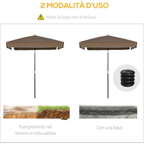 Parasol carré 2x2 m café pour jardin, inclinable et déplaçable, armature métal et toile polyester.