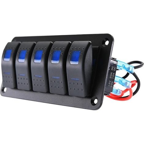 Панел за вграждане с 5 бутона ON-OFF универсални 12-24V за LED светлини бар фарове лебедки лампи за кола камион каравана