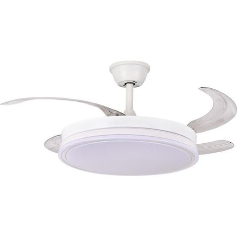 Ventilateur de plafond avec lumière et 4 pales rétractables en métal et acrylique en siroco blanc 53 x 106 x 106 cm (1/5)
