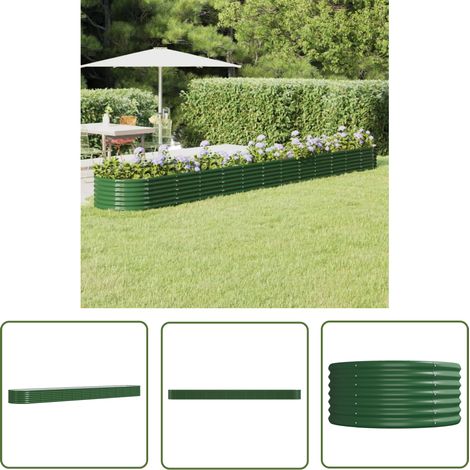 The Living Store Lit surélevé de jardin Acier enduit de poudre 512x80x36 cm Vert - Jardinière Surélevée - Bac À Fleurs - Pot De Fleurs Extérieur - Décoration Jardin - Plante Extérieure (1/5)