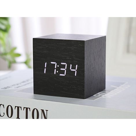 Sveglia digitale in due pezzi, moderna mini sveglia smart a LED (non in legno massello), controllo vocale, ideale per bambini, camere da letto, case, dormitori, viaggi, visualizzazione di ora e temper (1/3)