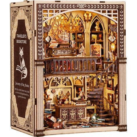 Kit de maison miniature à monter soi-même, étagère à livres en bois 3D, modèle architectural pour bibliothèque de voyage (1/5)
