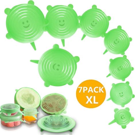 Lot de 7 couvercles en silicone alimentaire universels extensibles, sans BPA, 7 tailles différentes pour micro-ondes (1/4)