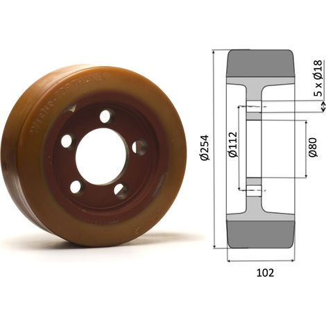 Roue motrice 254 x 102 - 5 trous VULKOLLAN® ( Fenwick 0039902311 )