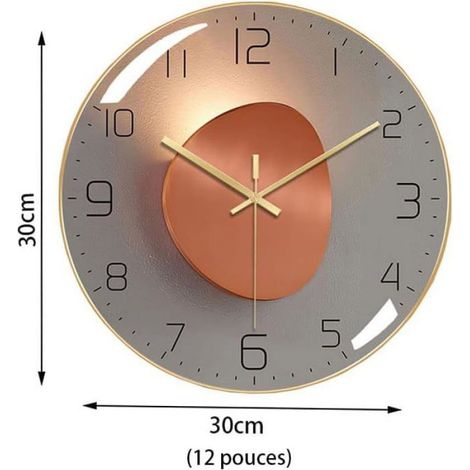 Moderne Horloge Murale Silencieuse, Horloge Murale Digitale de 30 cm Pendule Murale Ronde Numérique à Quartz (Doré) (1/4)