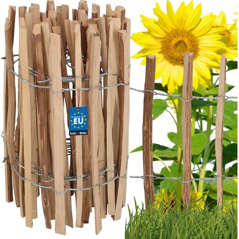KOTARBAU® Ganivelle, Clôture Bois 0,5 x 5m, Bordure Bois Jardin, Noisetier, Clôture Bois Exterieur, Ganivelle Chataignier, Espacement Piquets 7-8 cm, Bordure Jardin Exterieur Bois, Naturel (1/5)