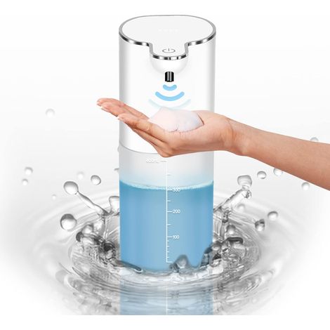 Distributeur de savon automatique suspendu, distributeur de savon automatique rechargeable de 400 ml, 4 niveaux réglables, étanche IPX5, adapté à la cuisine et à la salle de bain