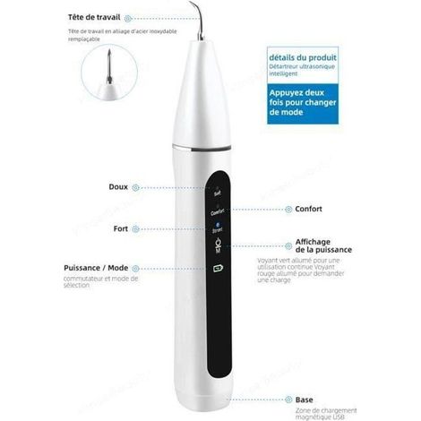 Détartreur dentaire électrique ultrasonique noir avec modes doux et fort (1/4)