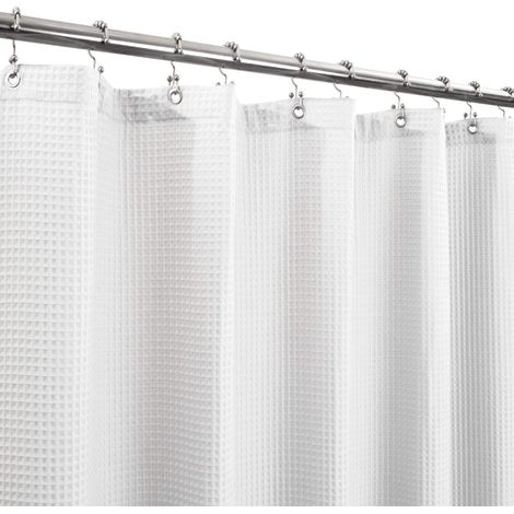 Barossa Design Rideau de Douche Extra-Long de 203,2 cm de Hauteur – Tissage gaufré nid d'abeille et mélange de Coton, Tissu Lourd, Lavable – Blanc – 180 x 200 cm