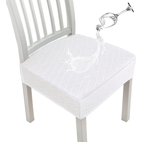 Wasserdichte Sitzbezüge mit Rautenmuster für Esszimmerstühle, Stretch-Küchenstuhlbezüge für Esszimmer, Sitzkissenbezüge (weiß, 2 Stück) (1/5)