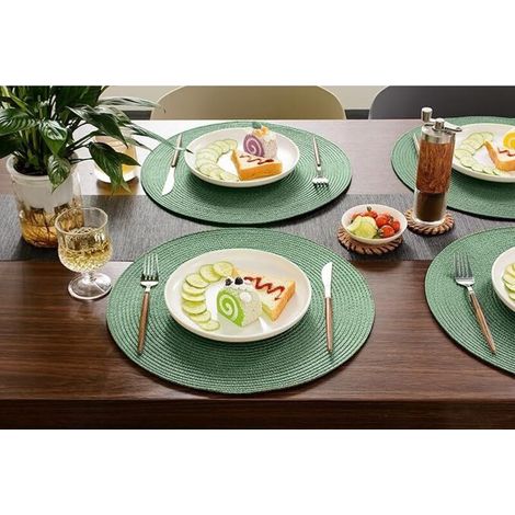 Juego de 6 manteles individuales redondos trenzados para mesas de comedor, lavables, antideslizantes, 38 cm (verde oliva, 6 piezas) (1/3)