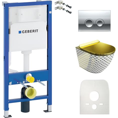 GEBERIT WC Set mit Vorwandelement, Wand-WC und Spülknopf (1/5)