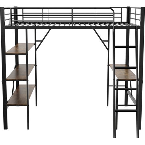 Letto a soppalco 90 x 200 cm in metallo nero con scrivania e 3 mensole HOMVRA (1/5)