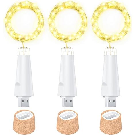 Luci LED per bottiglia ricaricabili USB con filo di rame per decorazione bottiglia vino tavolo festa fai da te (bianco caldo)