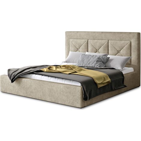 Lit moderne en tissu CLARIN - Avec ou sans rangement avec sommier-Beige-180x200-Version avec sommier (1/4)