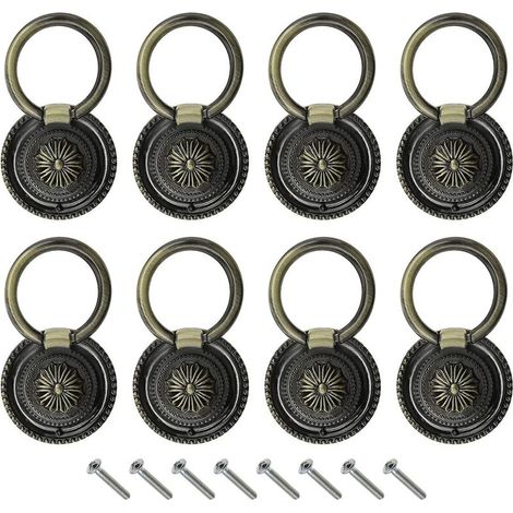8 PCS Anneau Poignée de Meuble Rétro Boutons pour Porte Tiroirs Vintage avec Vis Bronze (1/5)