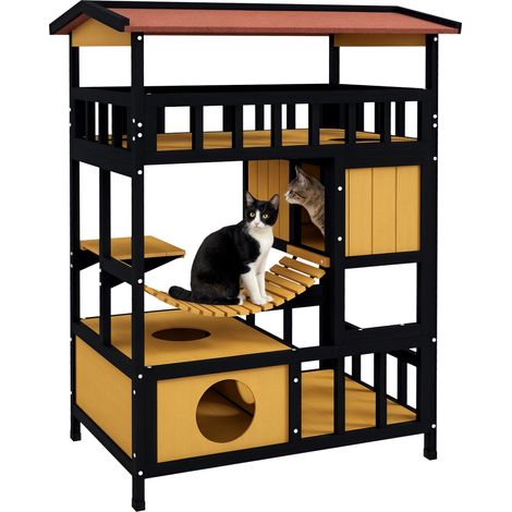 Niche pour chat à 4 niveaux (84 x 60 x 116 cm) avec pont suspendu, balcon et toit en asphalte naturel (1/5)