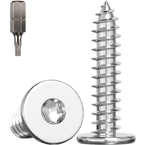 50 Pièces Vis à Bois M4x20mm Torx Tête Plate Inox avec Embout (1/5)