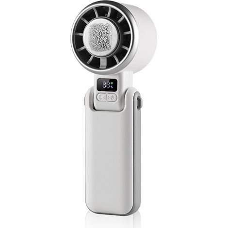 Mini portable high-speed fan with cooling function and digital display, ideal for outdoor use (white). - AquaForge (1/3)