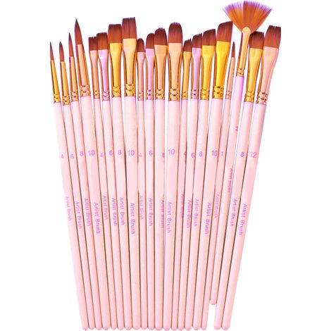 Lot de 20 pinceaux de peinture en poil nylon pour artiste acrylique aquarelle gouache huile peinture visage, multiples supports, fournitures beaux-arts élèves peintre (1/3)