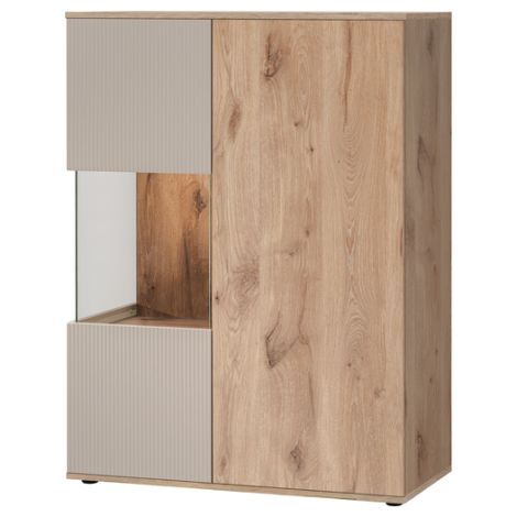 Vitrine basse Catalina avec éclairage LED - Bois MDF cachemire et chêne Viking - 90 x 120 x 40 cm - Livraison gratuite (1/5)