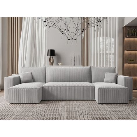 Wohnlandschaft Sofa mit Schlaffunktion ADARA in Stoff Poso Hellgrau