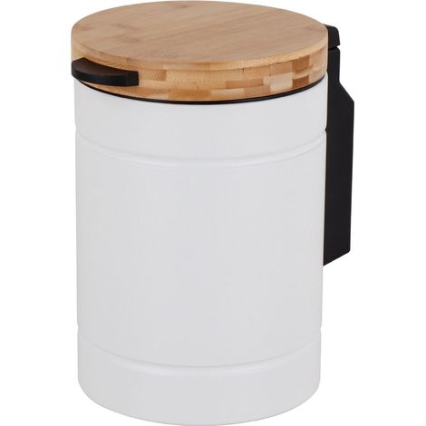 Papelera de pared de 3 litros para cosméticos con tapa de bambú. (1/5)