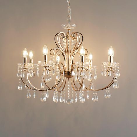 Kosilum – Lustre baroque en cristal or rose 8 bras – Ampoules E14 LED allongées recommandées – Élégance pour intérieur luxueux (1/5)