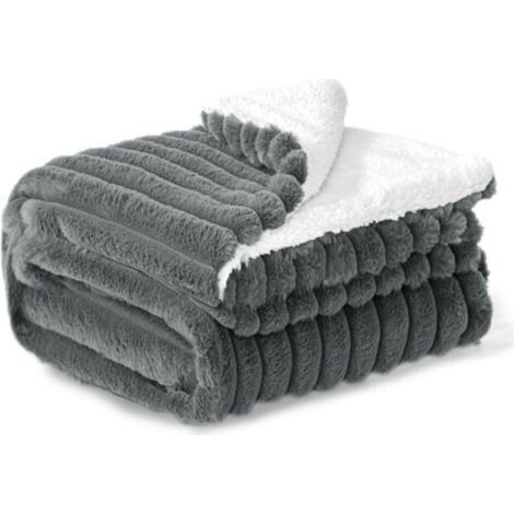 Couverture polaire Sherpa moelleuse - Jeté de canapé gris, épais, doux, confortable et chaud, pour lit simple, cadeau pour femme, 100 x 150 cm