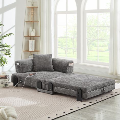 Sofa Sitzmöbel klappbar Stauraum Stoff Dunkelgrau OKMYHOME (1/5)