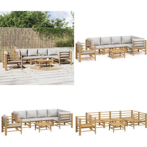 Salon de jardin 7 pcs avec coussins gris clair bambou - Salon De Jardin - Mobilier De Jardin - Ensemble De Salon - Meubles De Jardin - Bambou - Home & Living