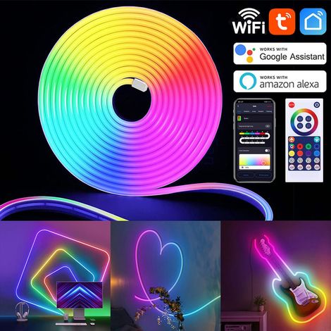 Bande LED néon innovante pour la décoration intérieure DIY, plusieurs modes de contrôle dont contrôle Wi-Fi et compatibilité Alexa, RGBIC ultra-lumineux
