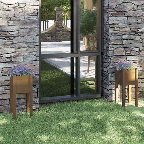 Lot de 2 Jardinières d'extérieur,Bac à fleurs Marron miel 31x31x70cm Pin massif -48493 (1/5)