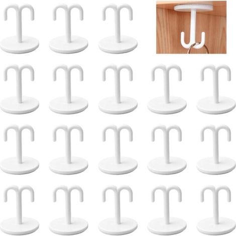 18 crochets en plastique pour suspendre les torchons ou les fixer sous les étagères (blancs) (1/4)
