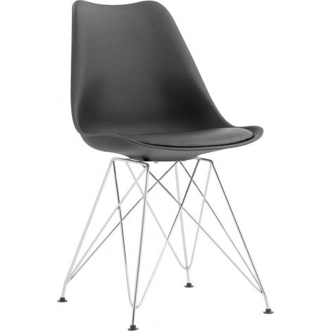 ORION91 Silla VEGA Estructura Cromada Asiento Acolchado Piel Sintética Color Negro – 48 x 41 x 82 cm Comedor Oficina Salón Teletrabajo Cocina - SpazioLuzio - Pack x2 (1/5)