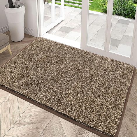 Tapis d'intérieur pour Porte d'entrée Revêtement en Caoutchouc antidérapant Tapis d'entrée Absorbant Durable à l'intérieur Dirts Tapis de Trappeur (80X120cm, Kaki) (1/5)