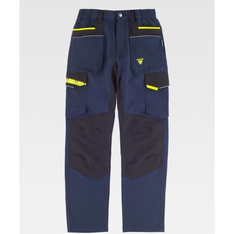 Pantalón elástico de mujer combinado WORKTEAM WF3055 XL Azul marino / Amarillo flúor (1/2)