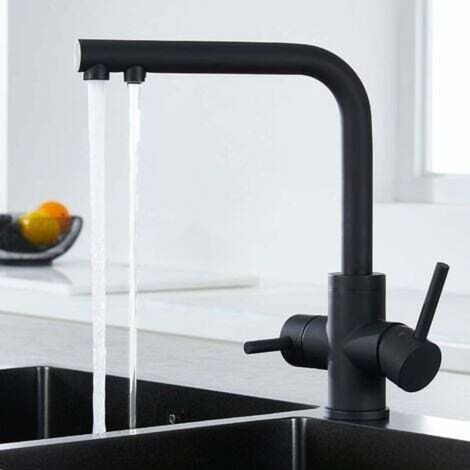 Robinet de Cuisine 3 Voies. Mitigeur 3 Voies Cuisine Pivotant à 360°. Robinetterie Cuisine Eau Potable. Robinet Évier de Cuisine avec Sortie Eau Filtrée. Noir Mat