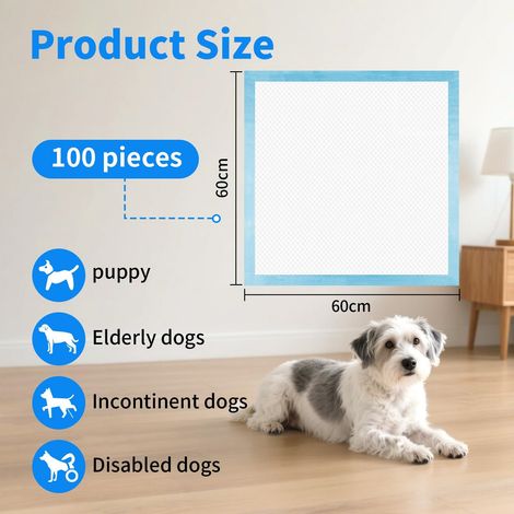 Alèse Chien Jetable 60x60 cm Tapis d'Apprentissage Propreté pour Chiot Chat Animaux Domestiques Ultra Absorbant Anti-Fuites 100 Pièces (1/5)