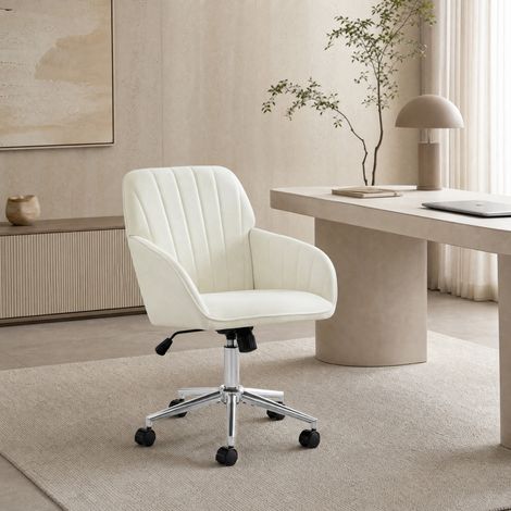 Silla de oficina giratoria 58x60x97 cm de terciopelo blanco, regulable, para oficina FloraGrace (1/5)
