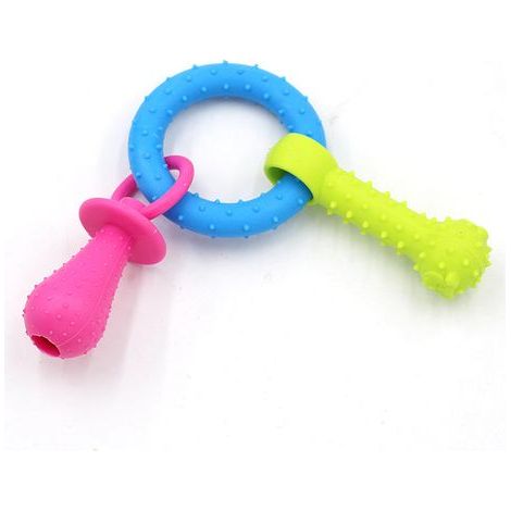 Beißring, Welpenspielzeug, Schnuller mit knochenförmigem Ring und drei Gliedern, Hundespielzeugring, Haustierzubehör (1/5)