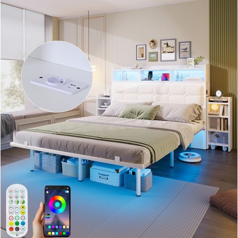 Cama dormitorio flotante con LED y carga USB integrada HAVRYA (1/5)