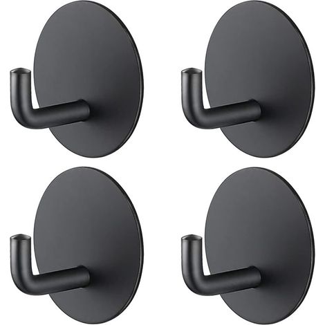 Lot de 4 crochets adhésifs ronds noirs, lot de 4 crochets adhésifs pour serviettes, résistants à la rouille, aucun perçage requis, qualité restaurant. (1/5)