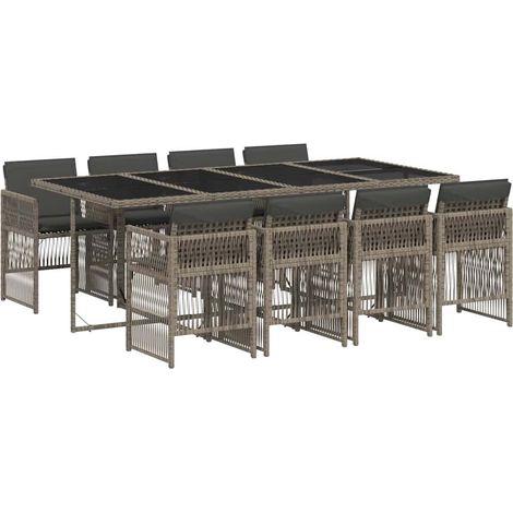 Maison Exclusive - Set comedor jardín 9 pzas y cojines ratán sint